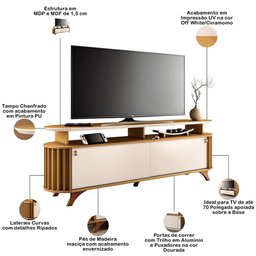 Rack para Sala Dorian com Painel para Tv 70 Pol Contour B01 Cinamomo Off White - Lyam Decor - 4