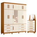 Ver imagem 1 de Guarda Roupa Casal com Cômoda Triton Plus 11 Portas de Bater 5 Gavetas MDP Cinamomo e Off White