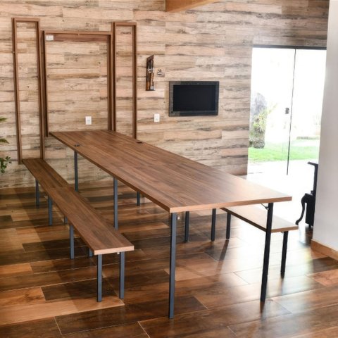 Conjunto Mesa Dobrável Retrátil de Parede com Bancos 4,15m Noronha