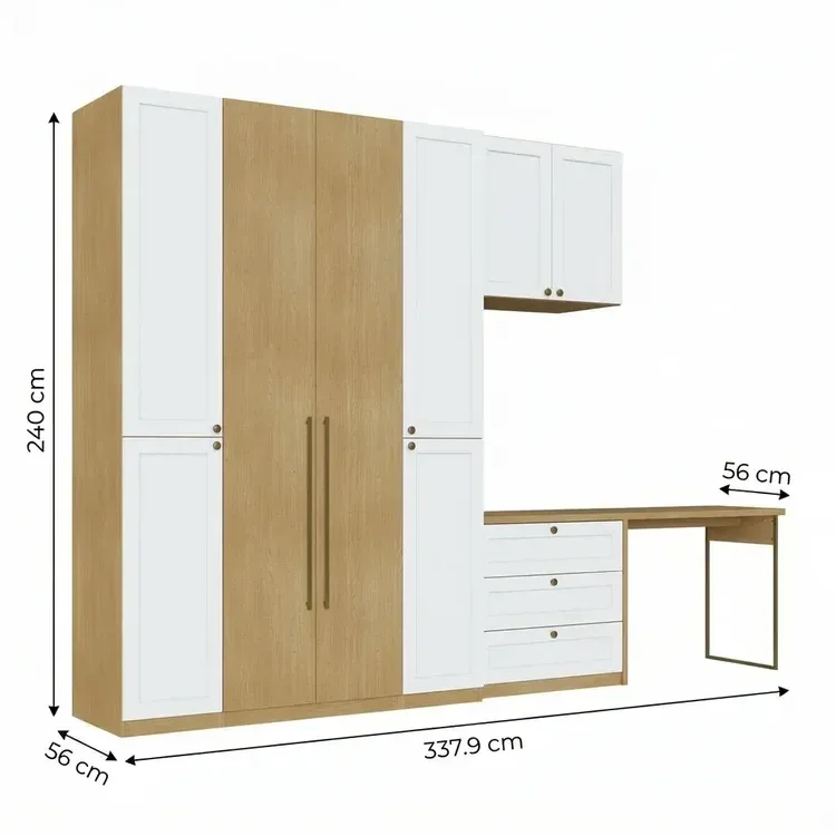 Ver imagem 3 de Quarto Completo 6 Peças com Guarda Roupa Modulado, Escrivaninha e Cômoda 3 Gavetas 100% MDF Infinity