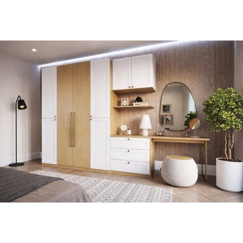Quarto Completo 6 Peças com Guarda Roupa Modulado, Escrivaninha e Cômoda 3 Gavetas 100% MDF Infinity
