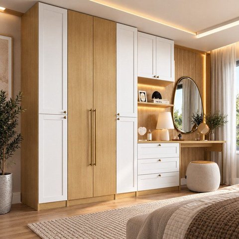 Quarto Completo 6 Peças com Guarda Roupa Modulado, Escrivaninha e Cômoda 3 Gavetas 100% MDF Infinity