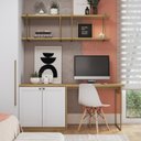 Ver imagem 1 de Escrivaninha com Armário 100% MDF 179cm e 2 Prateleiras Bege/Savana/Branco Fosco