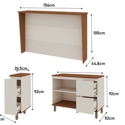Bancada de Cozinha Ilha Gourmet Americana 2 Portas 4 Gavetas 100% Mdf - 5