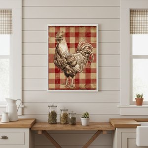 Quadr Cozinha Rústica Galo Xadrez 33x24cm Mold Branca