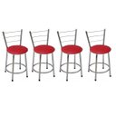 Ver imagem 1 de Kit 4 Banquetas Baixas Cromada com Encosto Assento Vermelho