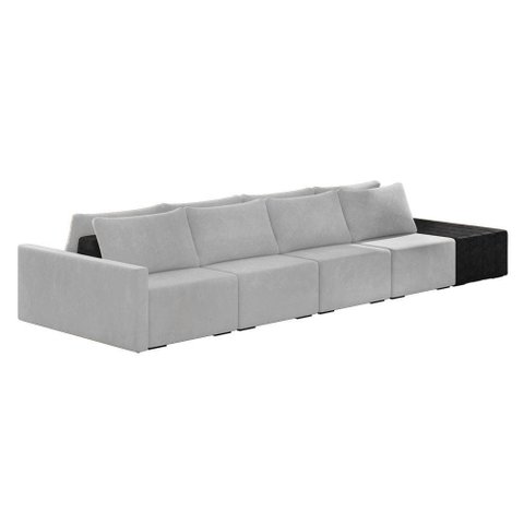 Sofá Ilha 4 Lugares Living 512cm Modulado Lary Veludo Cinza Pu Pto K01 - D'Rossi