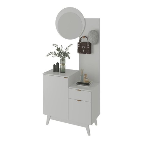 Aparador com Espelho 80cm 2 Portas e 1 Gaveta Flex Retrô Multimóveis Cr50222 Branco