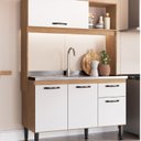 Ver imagem 1 de Cozinha Compacta 4 Portas 1 Gaveta 1 Nicho Katy Laranja/Freijo/Branco