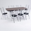 Ver imagem 2 de Conjunto Sala de Jantar Holanda 180cm x 100cm Marrom/Cromado/Amadeirado Escuro/Preto