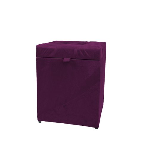 Puff Baú Estofado em Suede Amassado 1 Lugar Quadrado - Roxo