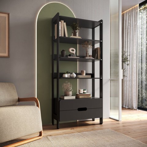 Estante de Livros 100% MDF 81cmx183cm 2 Gavetas e 4 Prateleiras Elvis