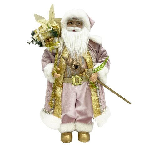 Papai Noel Rosa 45cm com Cajado - Natal Sofisticado