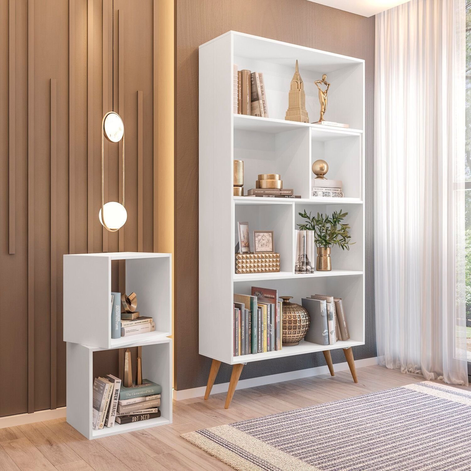 ategisシェルフ Estante de Livros Retrô 90cmx180cm Pés em Madeira Maciça 4 Nichos