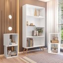 Ver imagem 5 de Estante de Livros Retrô 90cmx180cm Pés em Madeira Maciça 4 Nichos Removíveis Atlas YesCasa