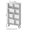 Ver imagem 3 de Estante de Livros Retrô 90CMX180CM Pés em Madeira Maciça 4 Nichos Removíveis Atlas Yescasa Branco