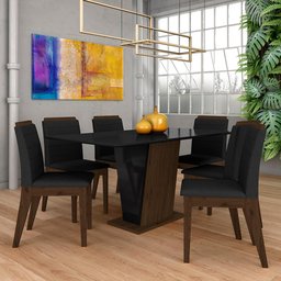 Mesa com 6 Cadeiras Qatar 1,60 Imb/preto/preto - Móveis Arapongas Imbuia/preto/preto 06 - 1 Mesa com 6 Cadeiras Qatar 1,60 Imb/preto/preto - Móveis Arapongas Imbuia/preto/preto 06 - 1