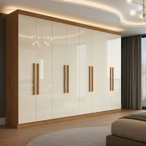 Guarda Roupa Casal 8 Portas 4 Gavetas Paris Espresso Móveis Off White/Cinamomo