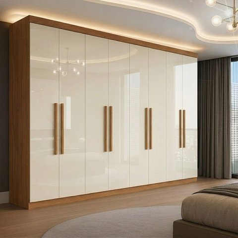 Guarda Roupa Casal 8 Portas 4 Gavetas Paris Espresso Móveis Off White/Cinamomo