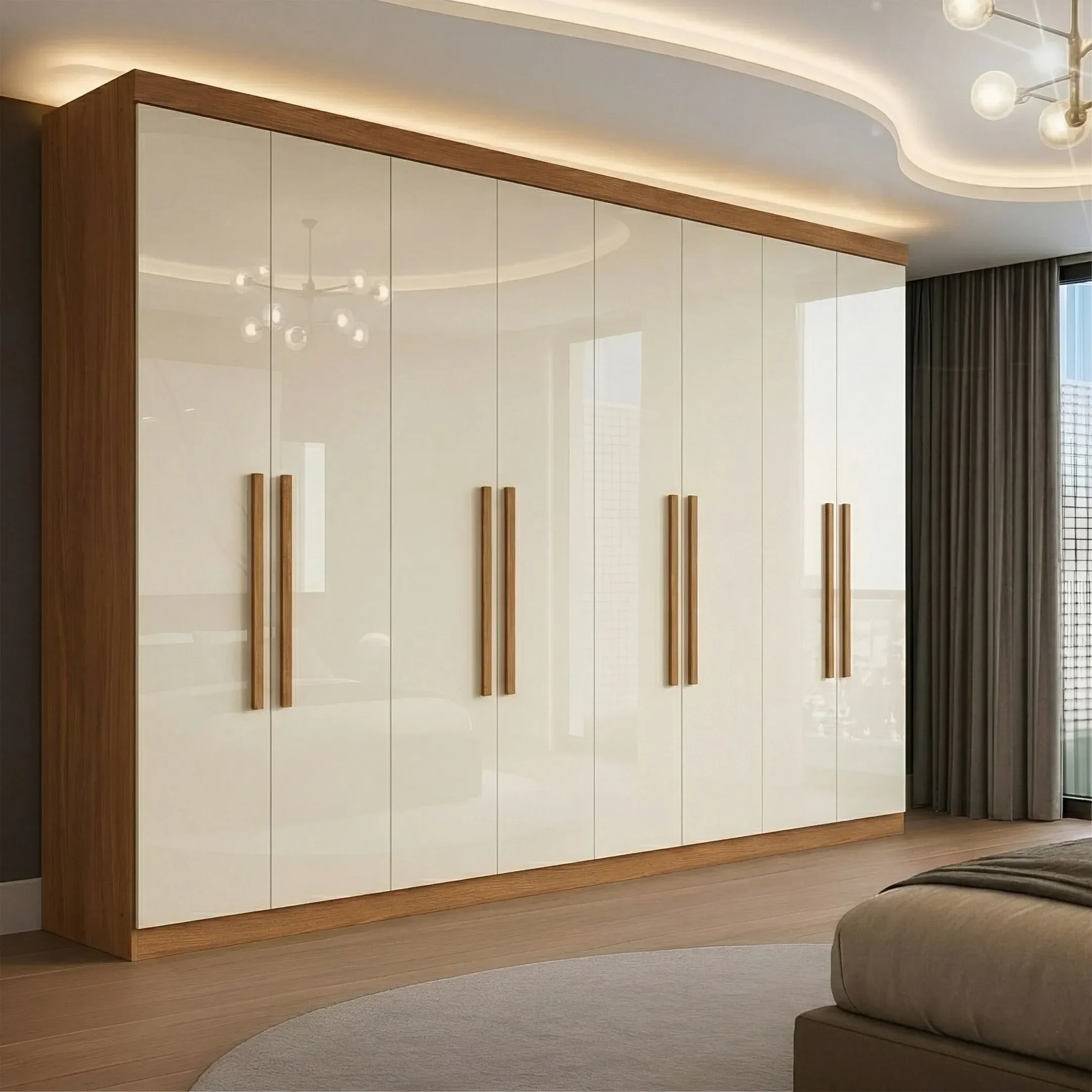 Guarda Roupa Casal 8 Portas 4 Gavetas Paris Espresso Móveis Off White/Cinamomo