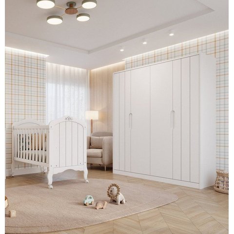 Conjunto Quarto de Bebê 1 Berço Alegria 1GUARDA Roupas 4 Portas 4 Gavetas Espresso Móveis Branco