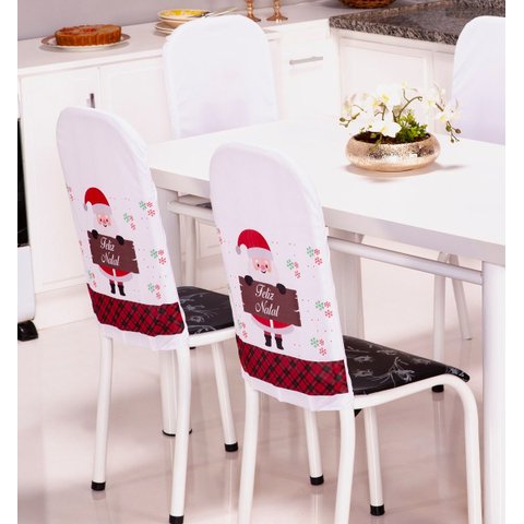 Kit 4 Capas de Cadeira Natal Encosto Tubular Cozinha Decoração Festas Malha Gel:papai Noel Feliz Nat