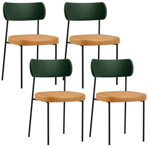 Kit 04 Cadeiras para Sala de Jantar Melina L02 Facto Verde Musgo Couríssimo Whisky - Lyam Decor