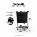 Ver imagem 2 de Carrinho Gaveteiro Organizador Multiuso Mad.U Two 4 Gavetas Preto com Rodízios e Estrutura em Aço