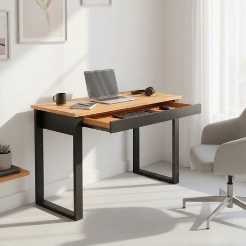 Mesa para Escritório Estilo Industrial 1,18m 1 Gaveta Móvel na Caixa