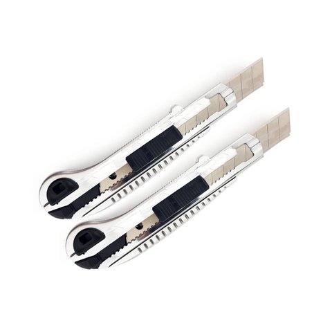 Kit 2 Estilete 18x100mm de Metal e Plástico Largo Com Reservatório Para Lâminas Trava de Segurança +