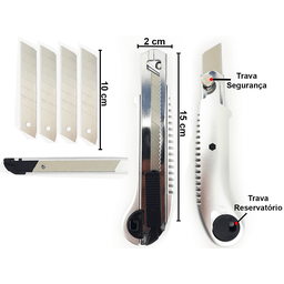 Kit 2 Estilete 18x100mm de Metal e Plástico Largo Com Reservatório Para Lâminas Trava de Segurança + - 2