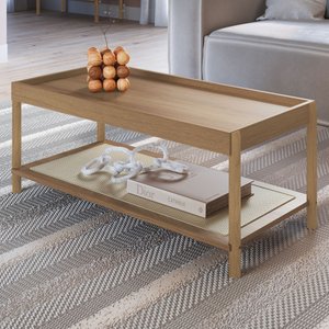 Mesa de Centro Retangular c/ Prateleira  93cm Palhinha Pé Madeira Oslo Artesano | Nero - Hanover