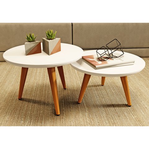 Conjunto 2 Mesinhas de Centro Sala Madeira Redonda Pé Palito