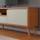 Ver imagem 2 de Rack para TV até 75 Polegadas MDF 237cm Pés em Madeira Maciça Laqueado Piazza New - Mavaular Natural