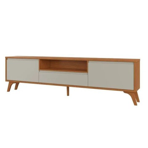 Rack para TV até 75 Polegadas MDF 237cm Pés em Madeira Maciça Laqueado Piazza New - Mavaular Natural
