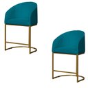 Ver imagem 1 de Kit 02 Banco Banqueta Poltrona Mia Base Metal Dourada Suede Cor:turquesa