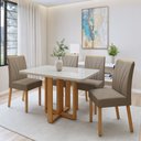 Ver imagem 1 de Conjunto Sala de Jantar 4 Lugares Retangular Tampo Vidro/MDF Mesa Tessera Cadeiras Pés Madeira Jade