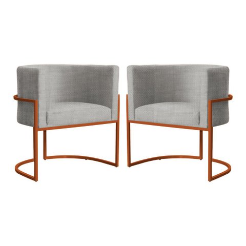 Kit 2 Poltrona Decorativa Luana Linho Bege Base Bronze -fm
