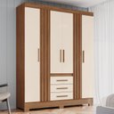Ver imagem 1 de Guarda Roupa Master 4 Portas 3 Gavetas com Pés em ABS Marrom/Nature/Off White