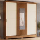 Ver imagem 1 de Guarda Roupa 3 Portas Deslizantes com Aplique Ripado 2 Gavetas e Pés em ABS Espresso Móveis Bege/Nature/Off White