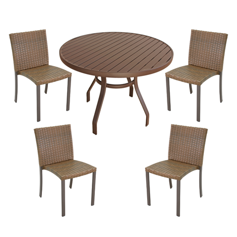 Conjunto de Mesa com 4 Cadeiras em Alumínio e Fibra Sintética para Jardim