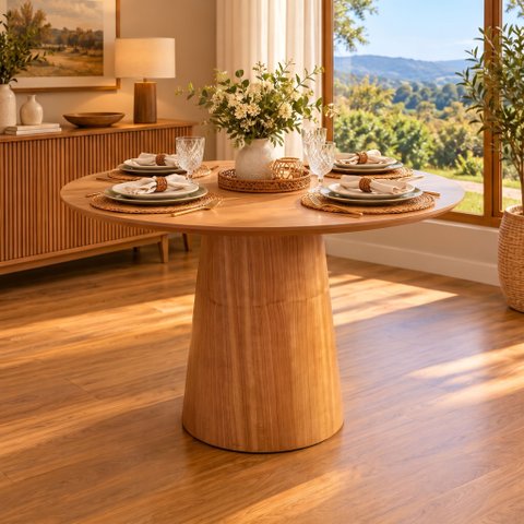 Mesa de Jantar Base Cone em Madeira Laminada 90cm Marrom/Cinamomo