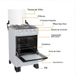 Fogão À Gás Mueller Mfi4ba 4 Bocas Forno 48,1l Manual - Branco - 2