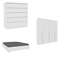 Ver imagem 1 de Quarto Casal Completo Guarda-Roupa 6 Portas Milano, Cama Monaco e Cômoda Premium Espresso Móveis Branco/Neve