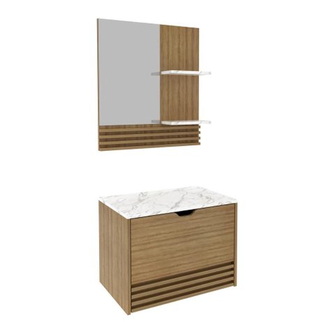 Conjunto Banheiro com Gabinete e Espelheira 1 Porta Suspenso 60cm Multimóveis CR10167 Amêndoa/Má