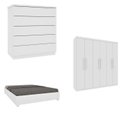 Ver imagem 1 de Quarto Casal Completo Guarda-Roupa 6 Portas Lima, Cama Monaco e Cômoda Premium Espresso Móveis Branco/Neve