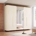 Ver imagem 1 de Guarda Roupa Casal 6 Portas com Amortecimento 6 Gavetas, Cantos Arredondados, Ripado Magno Espresso Bege/Off White/Nature