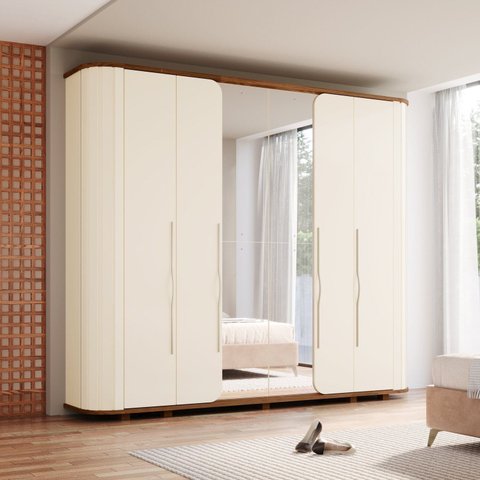 Guarda Roupa Casal 6 Portas com Amortecimento 6 Gavetas, Cantos Arredondados, Ripado Magno Espresso 