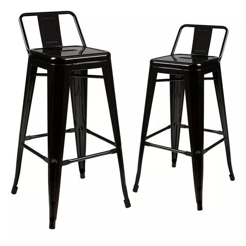 Kit com 2 Banquetas Alta com Encosto Design Tolix Iron Aço Carbono Preta