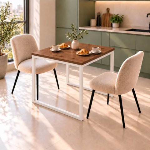 Mesa de Jantar Reforçada Industrial 70x80cm Tampo Marrom Pés Branco